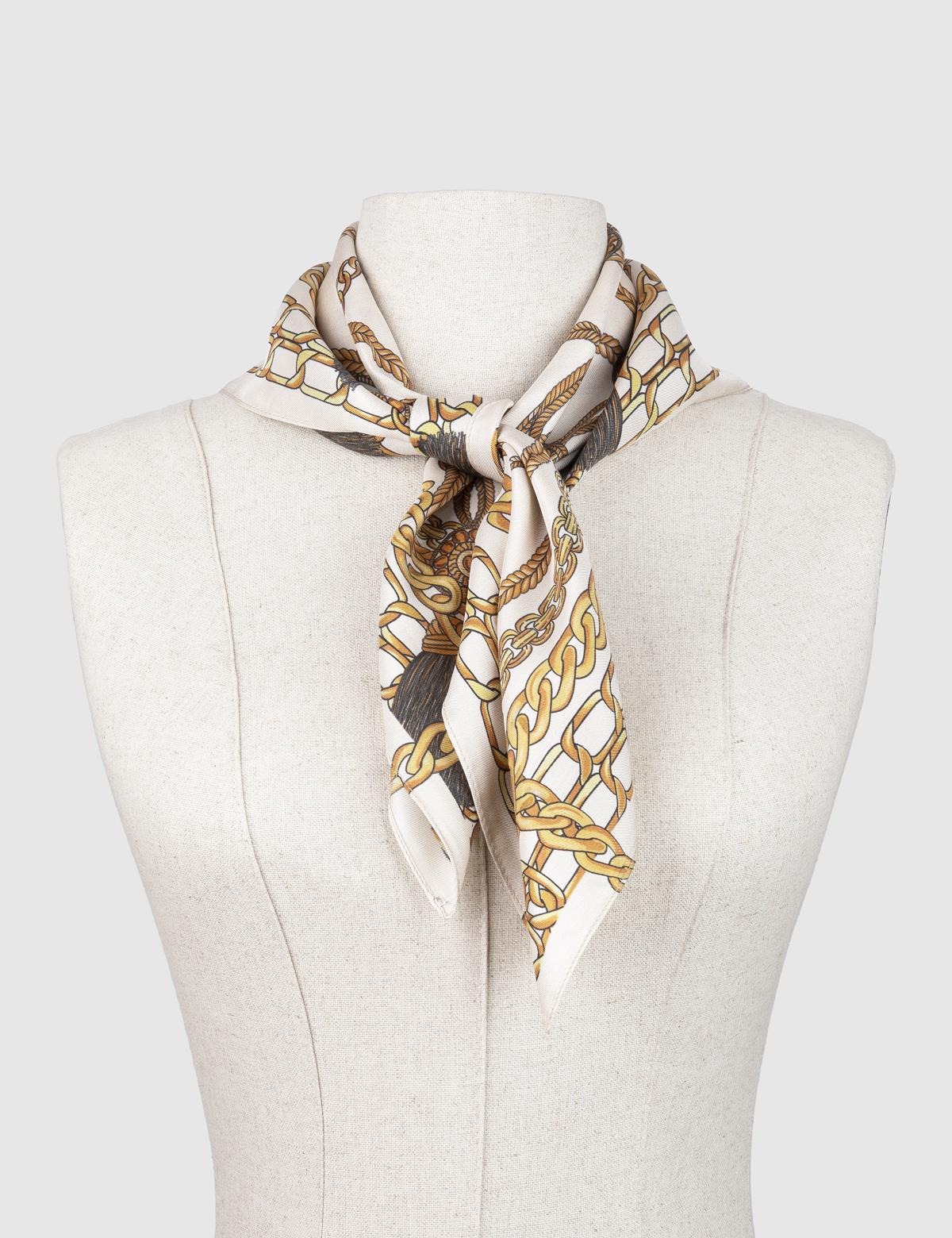 Solros Beige-Mustard Silk Twill Women's Scarf