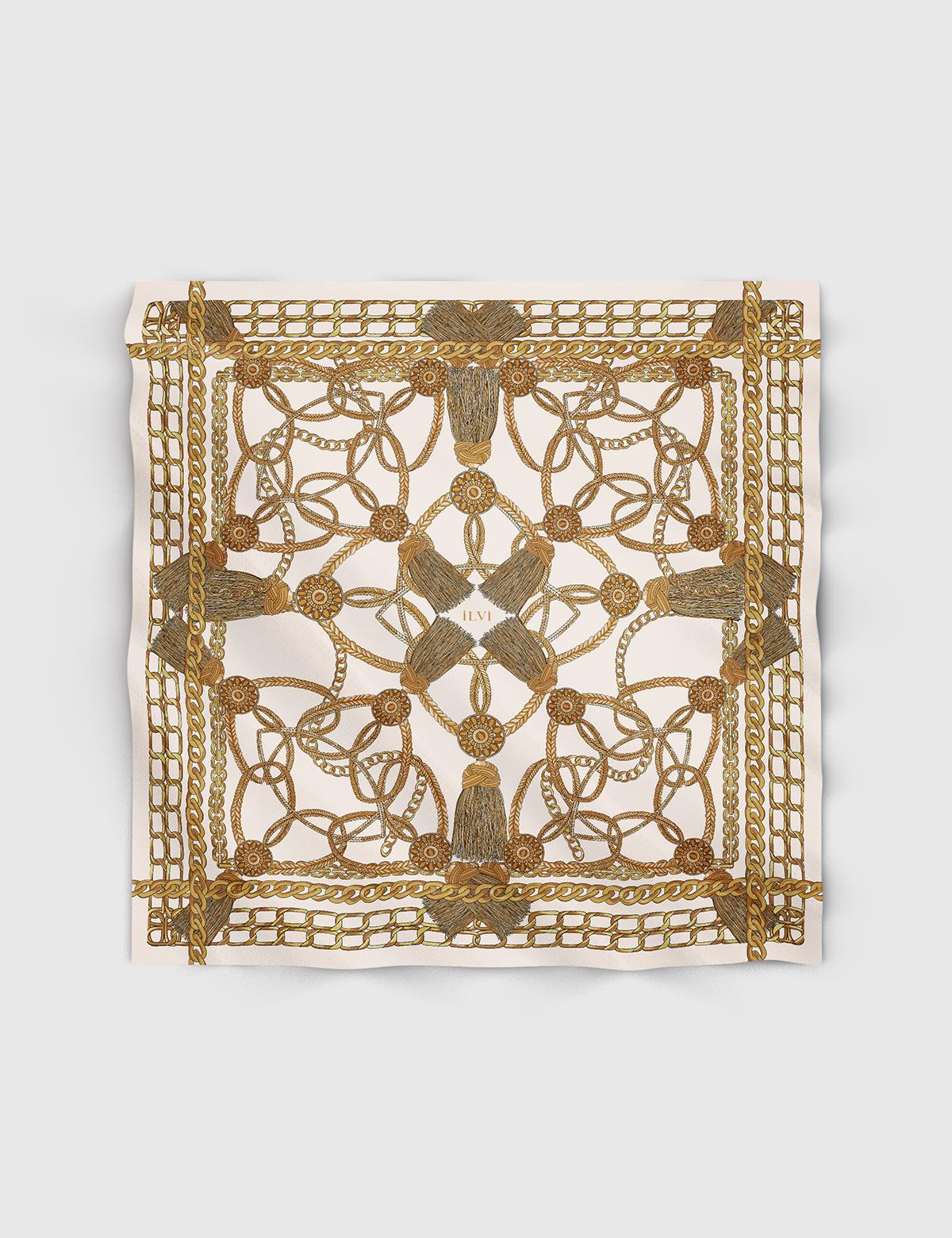 Solros Beige-Mustard Silk Twill Women's Scarf