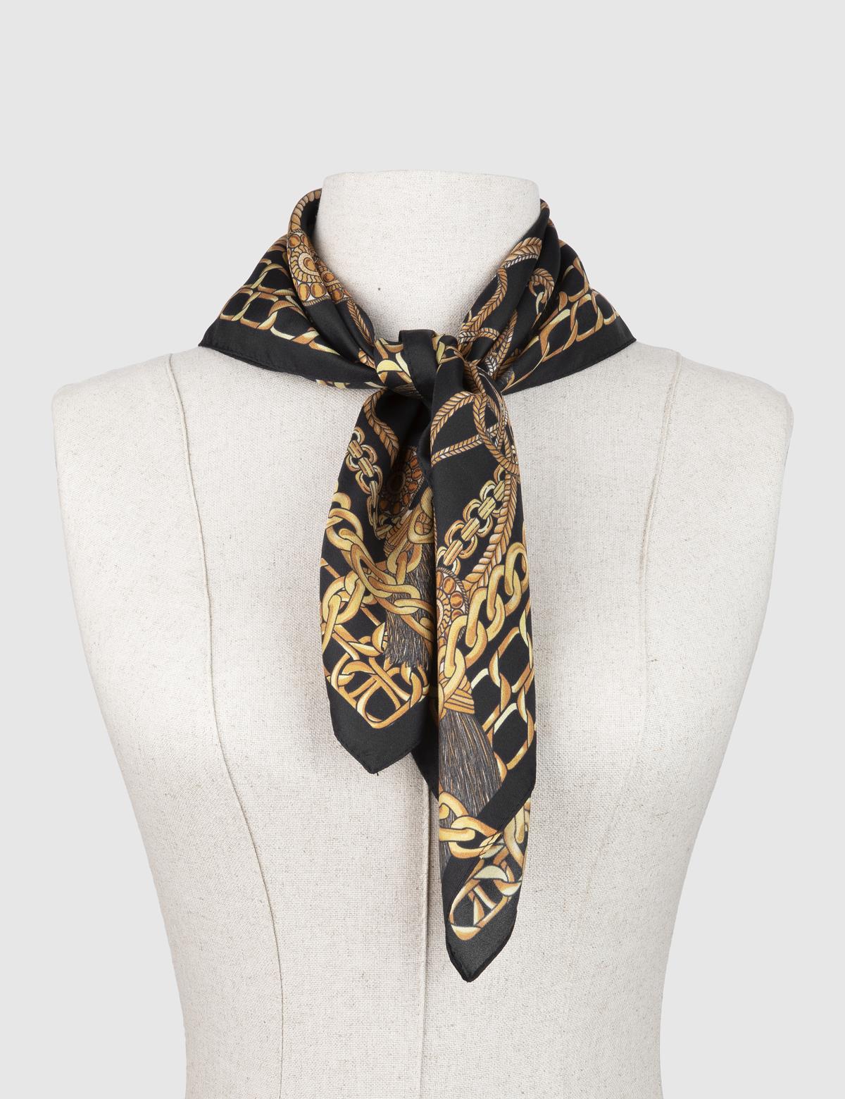 Solros Black-Mustard Silk Twill Women's Scarf