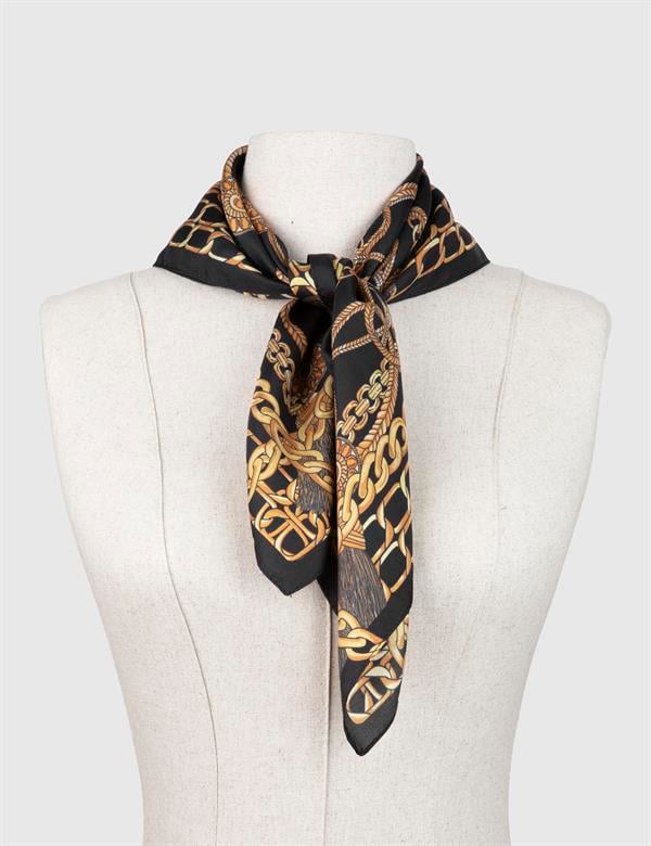 Solros Black-Mustard Silk Twill Women's Scarf