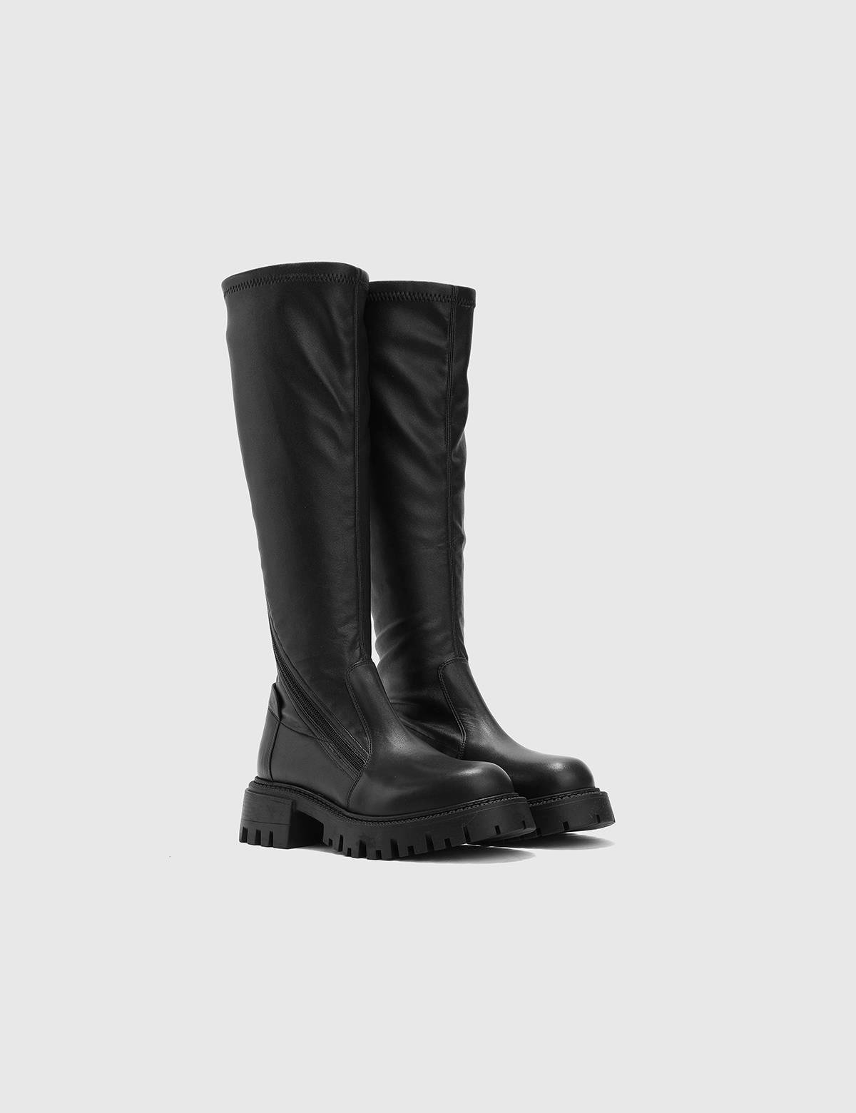 Soraya Black Leather Women's High Boot