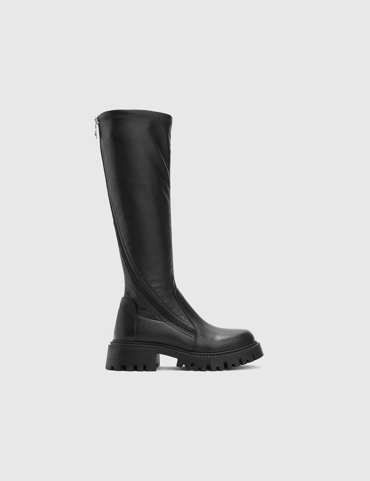 Soraya Black Leather Women's High Boot