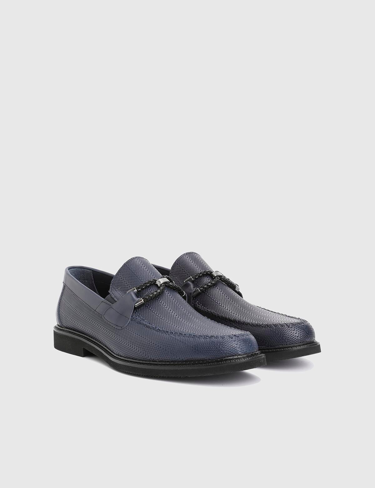 Spiro Navy Blue Printed Leather Men's Loafer