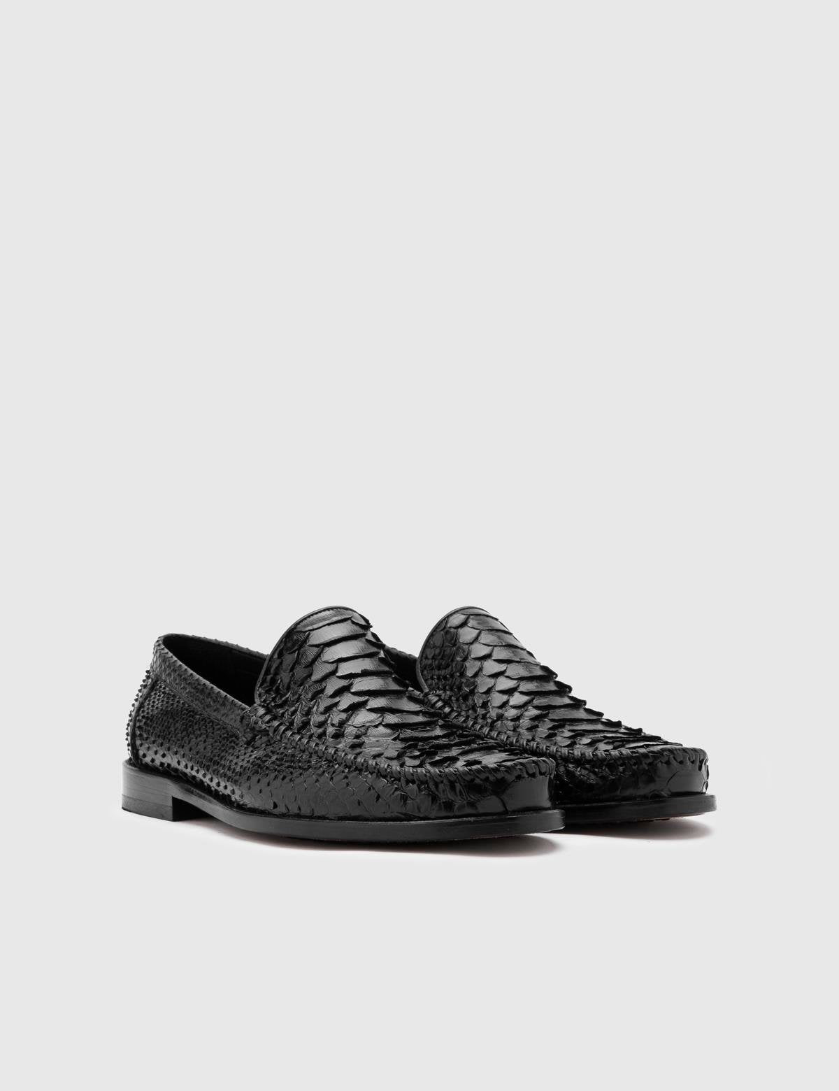 Srosh Black Snake Leather Men's Loafer