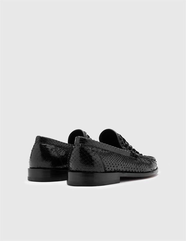Srosh Black Snake Leather Men's Loafer