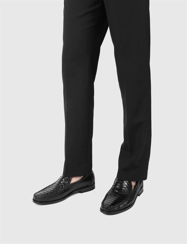 Srosh Black Snake Leather Men's Loafer