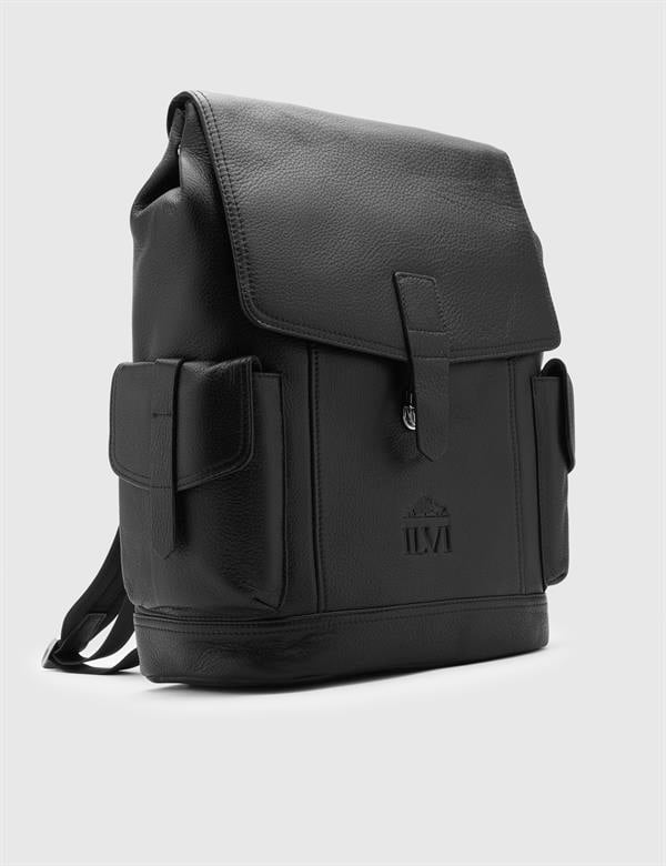 Sven Black Leather Men's Backpack