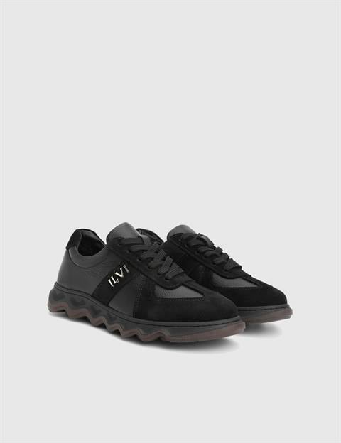 Tafsa Black Floater Leather Suede Women's Sneaker