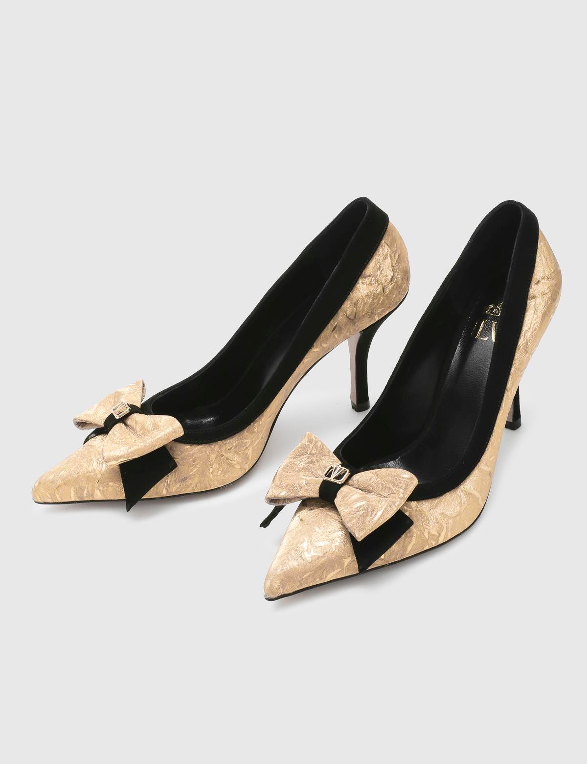 Tasita Gold Leather Fabric Women's Pump
