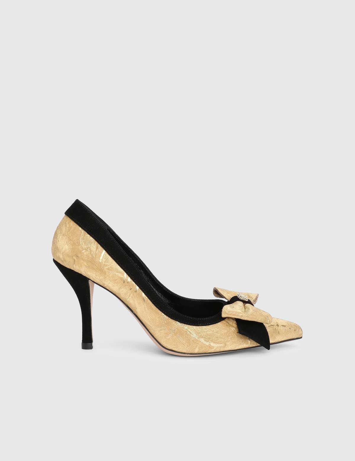 Tasita Gold Leather Fabric Women's Pump