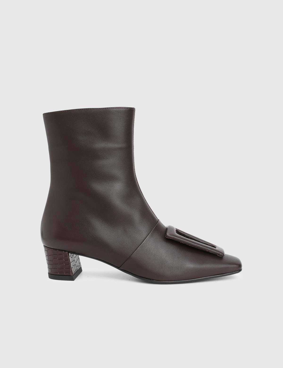 Tienta Brown Crocodile Leather Women's Heeled Boot