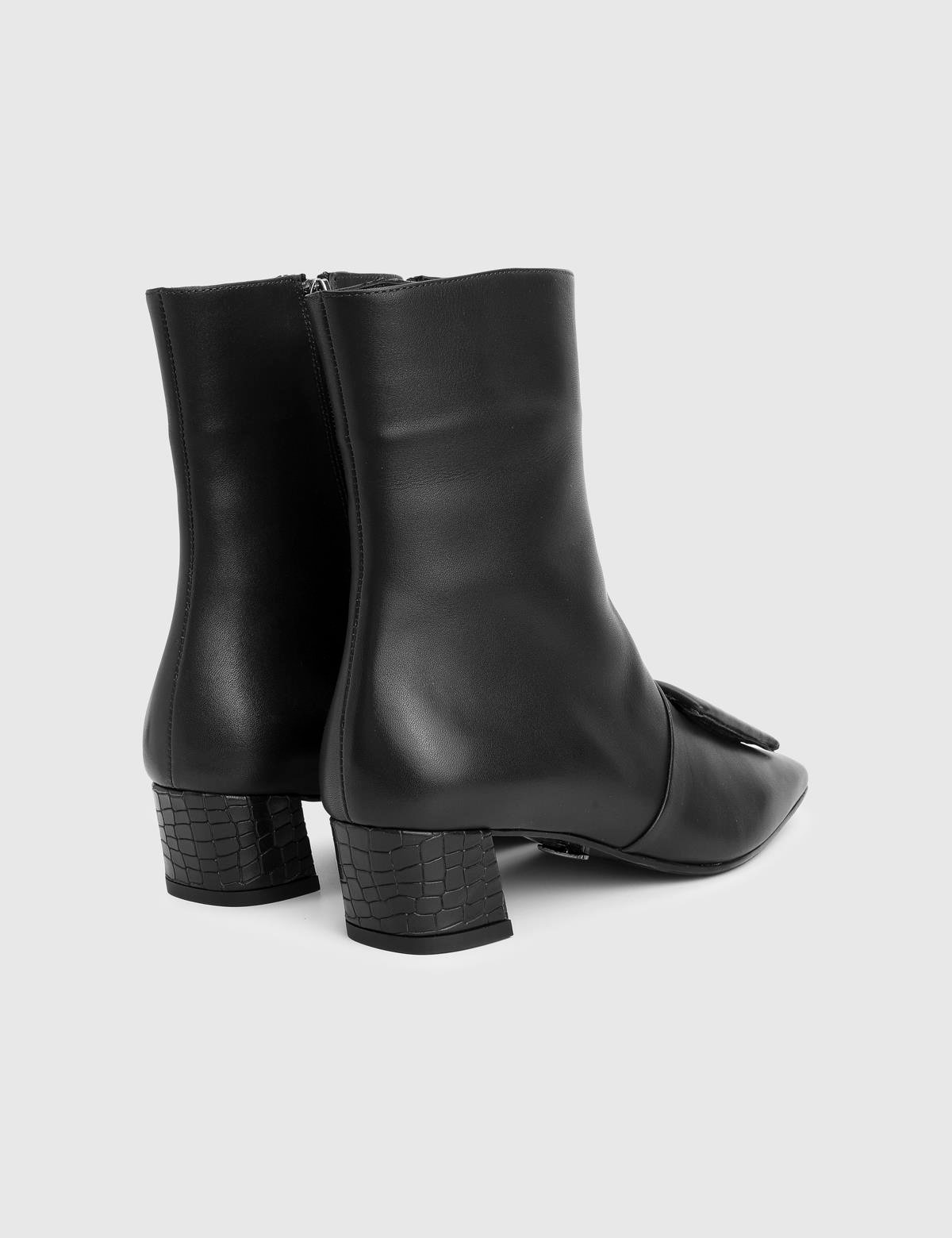 Tienta Black Crocodile Leather Women's Heeled Boot