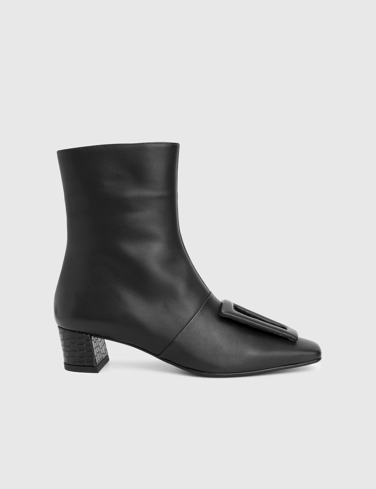 Tienta Black Crocodile Leather Women's Heeled Boot