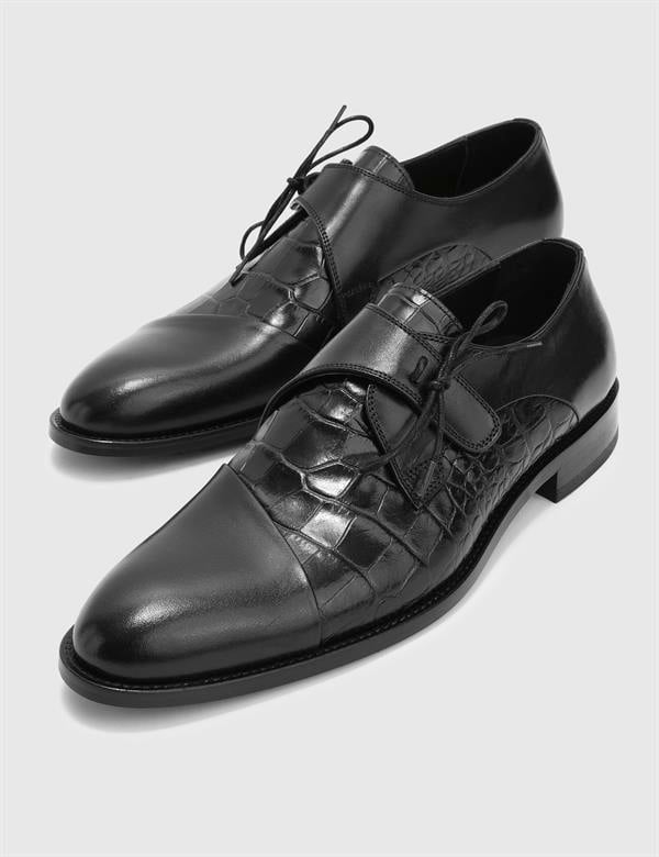 Toure Black Leather-Crocodile Men's Classic Shoe