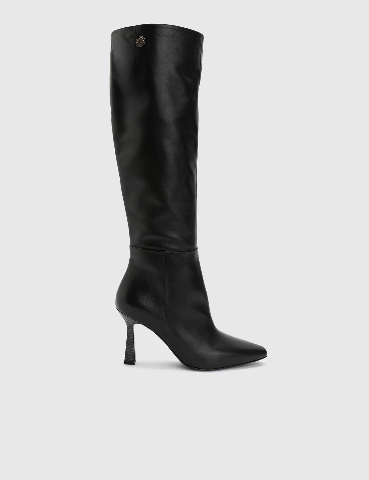 Treuh Black Leather Women's Heeled High Boot