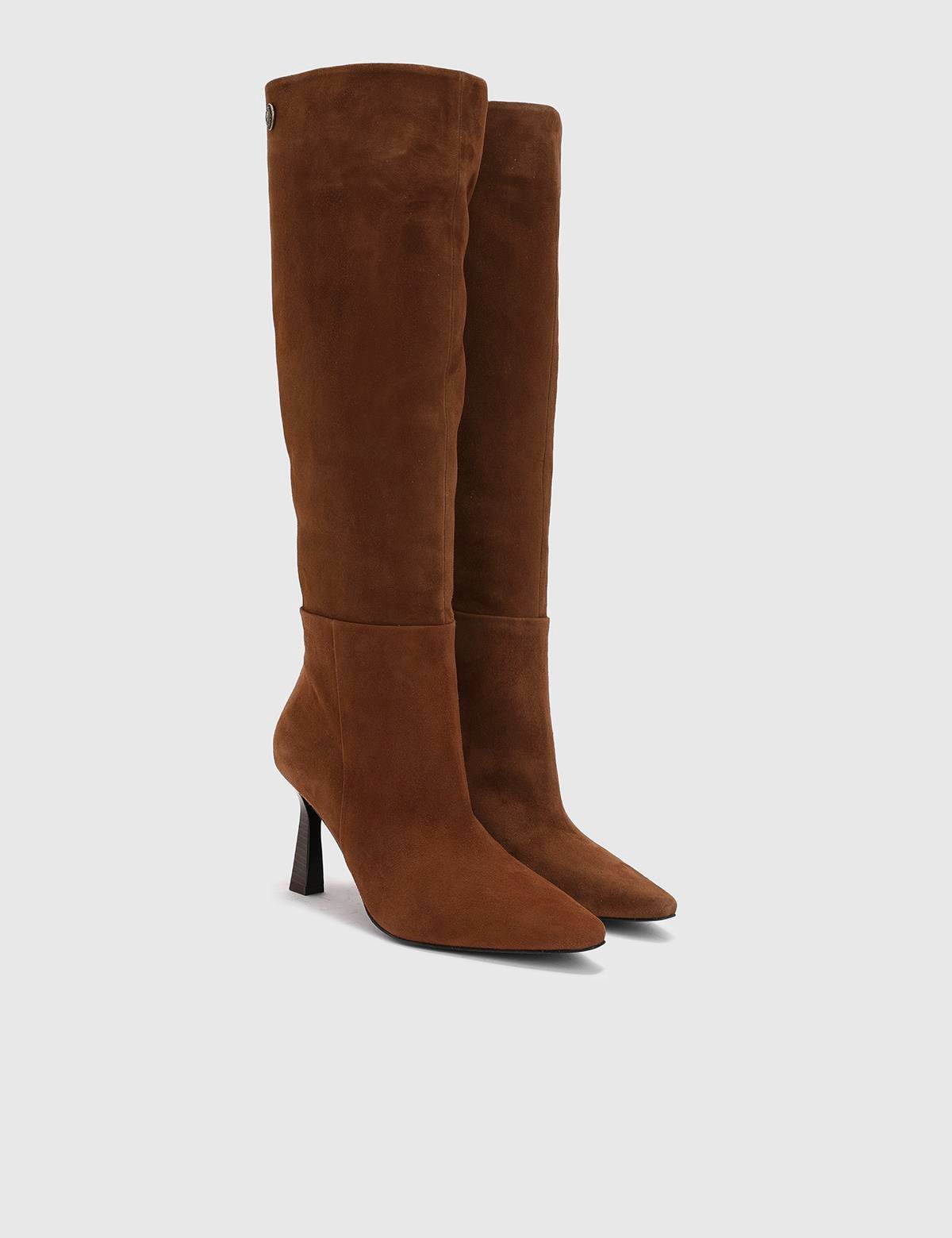 Treuh Saddle Brown Suede Leather Women's Heeled High Boot