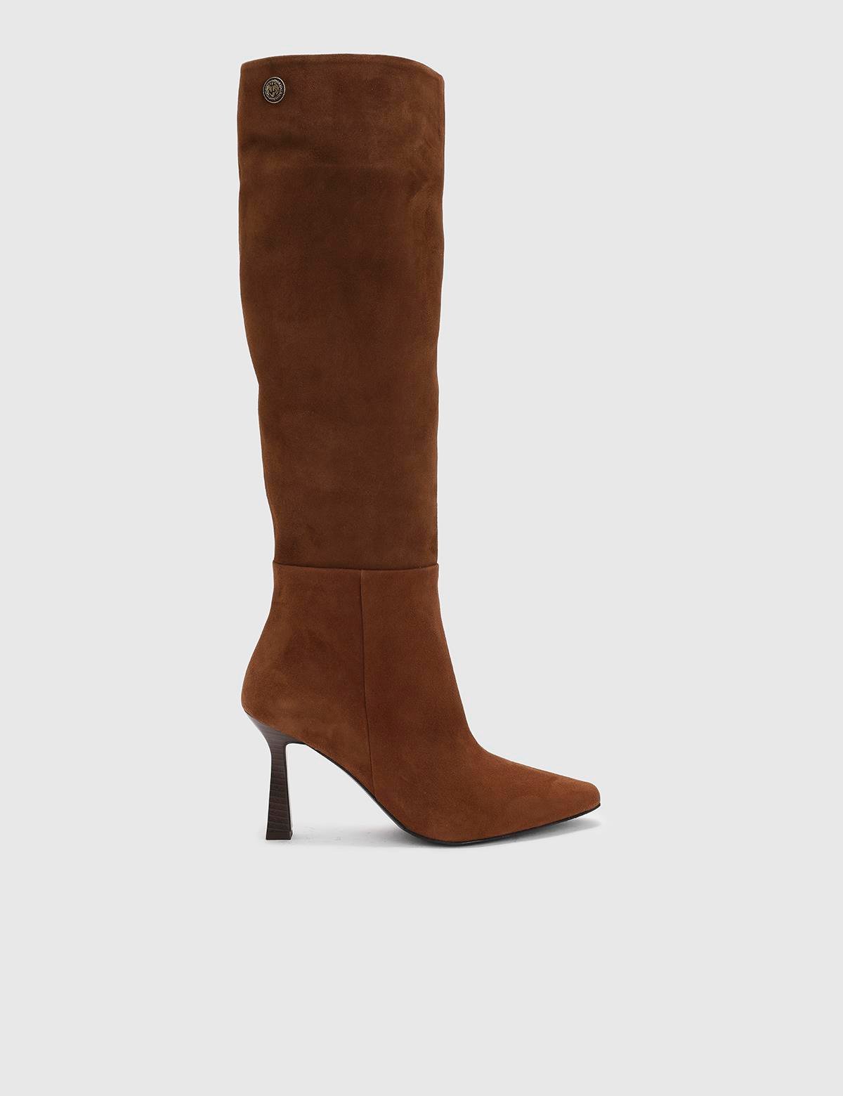 Treuh Saddle Brown Suede Leather Women's Heeled High Boot