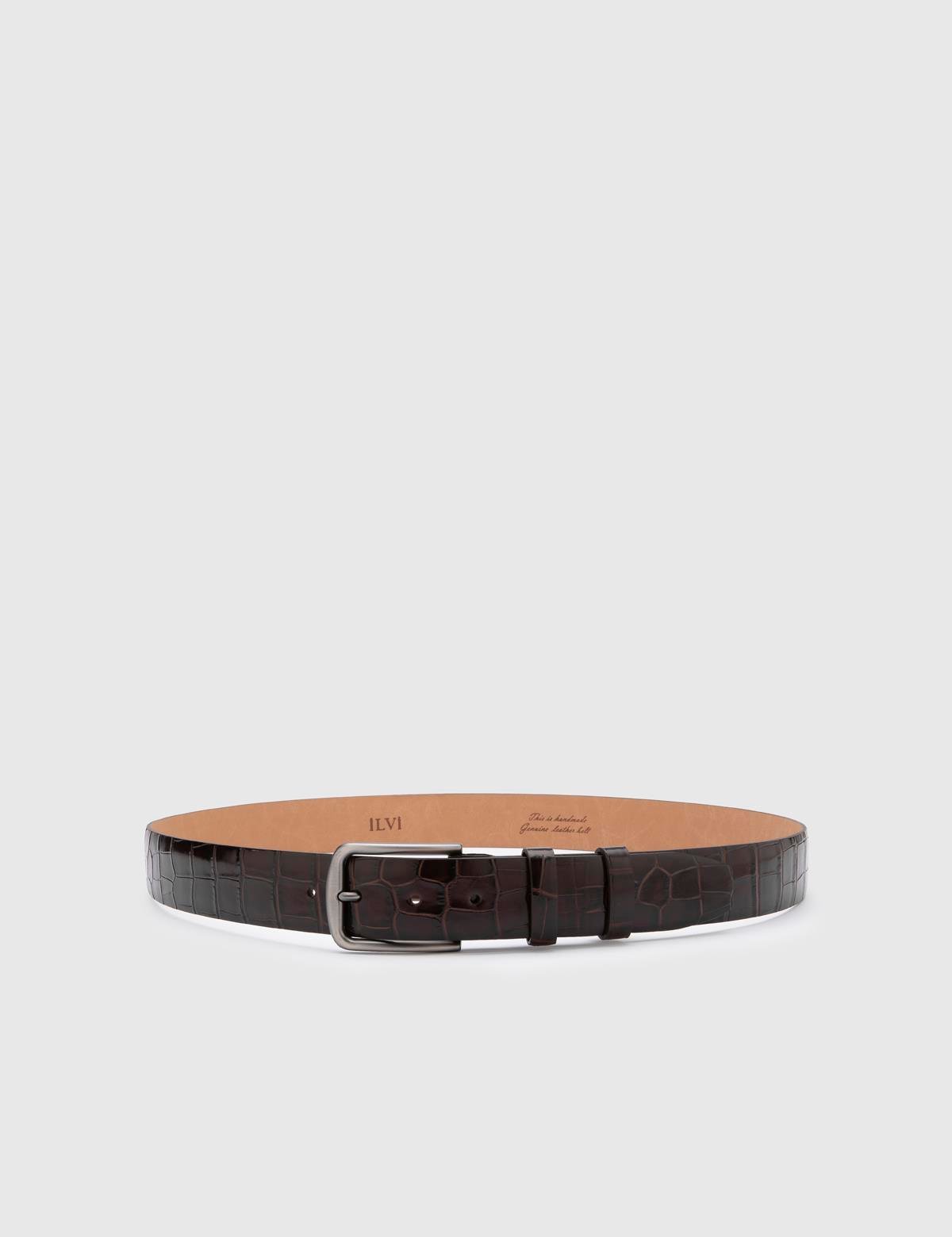 Tucker Brown Leather Men's Belt with Crocodile Print