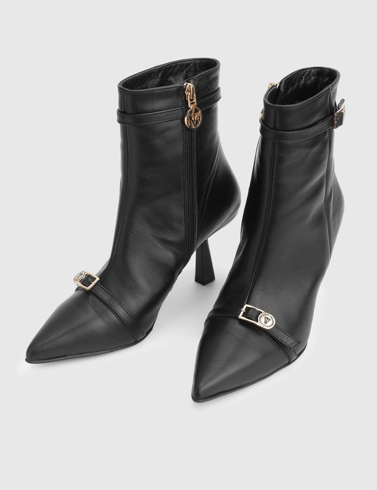 Valmira Black Leather Women's Heeled Boot
