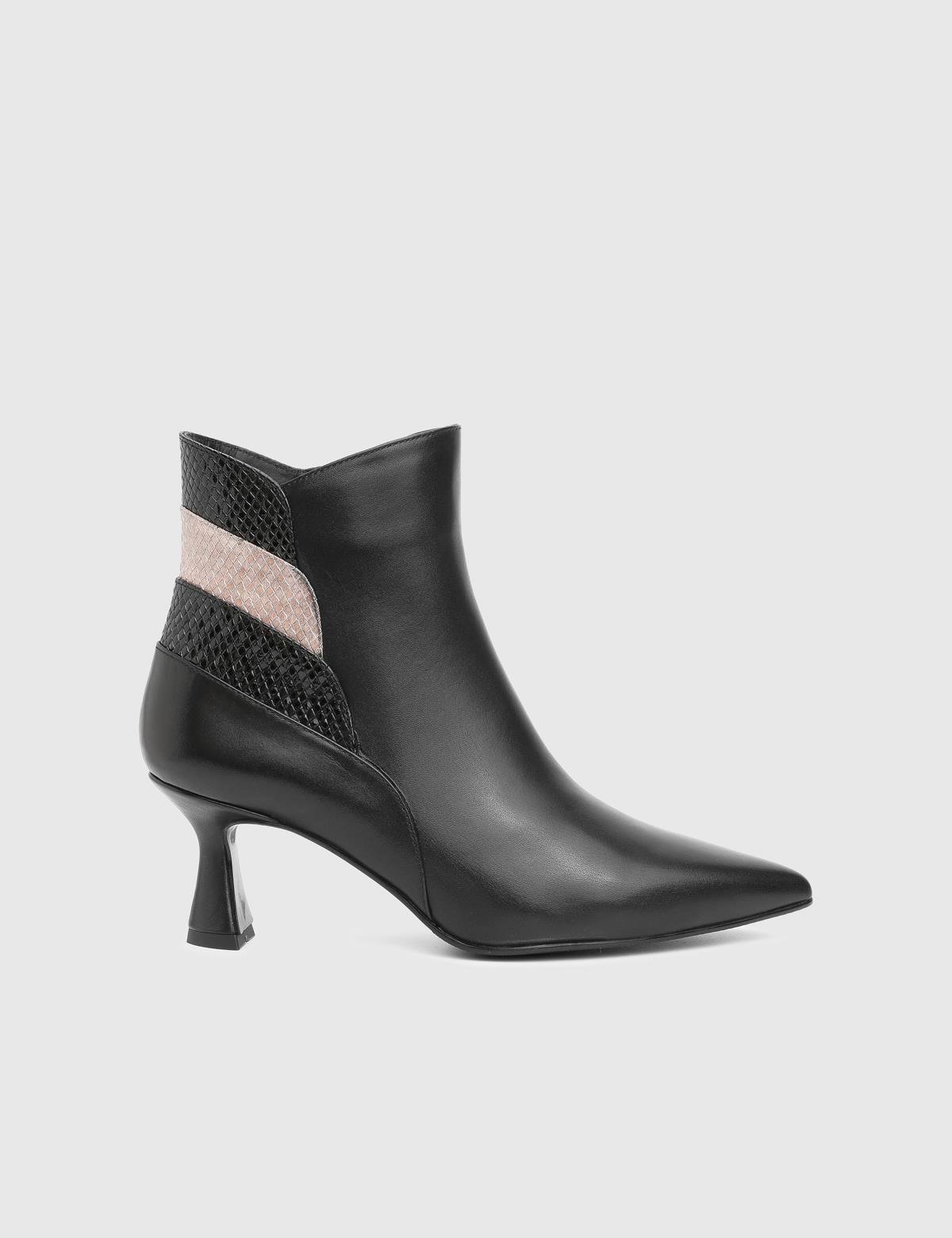 Vaness Black Printed Leather Women's Heeled Boot