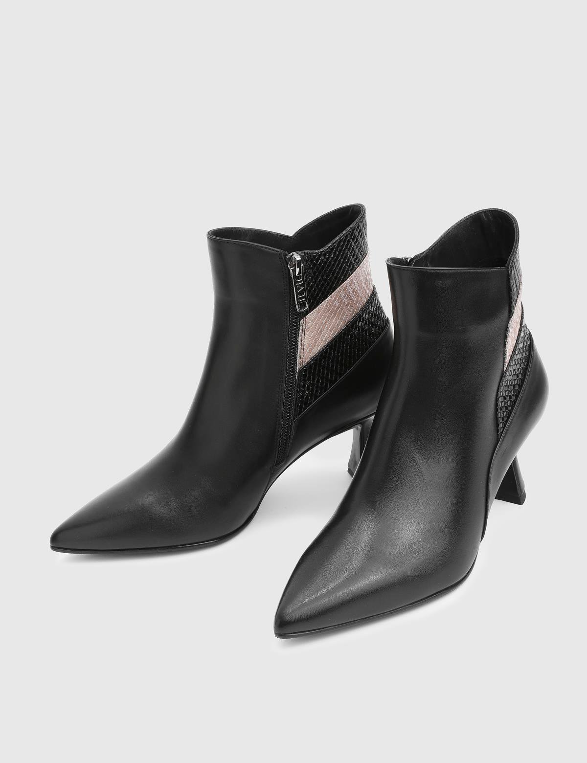 Vaness Black Printed Leather Women's Heeled Boot