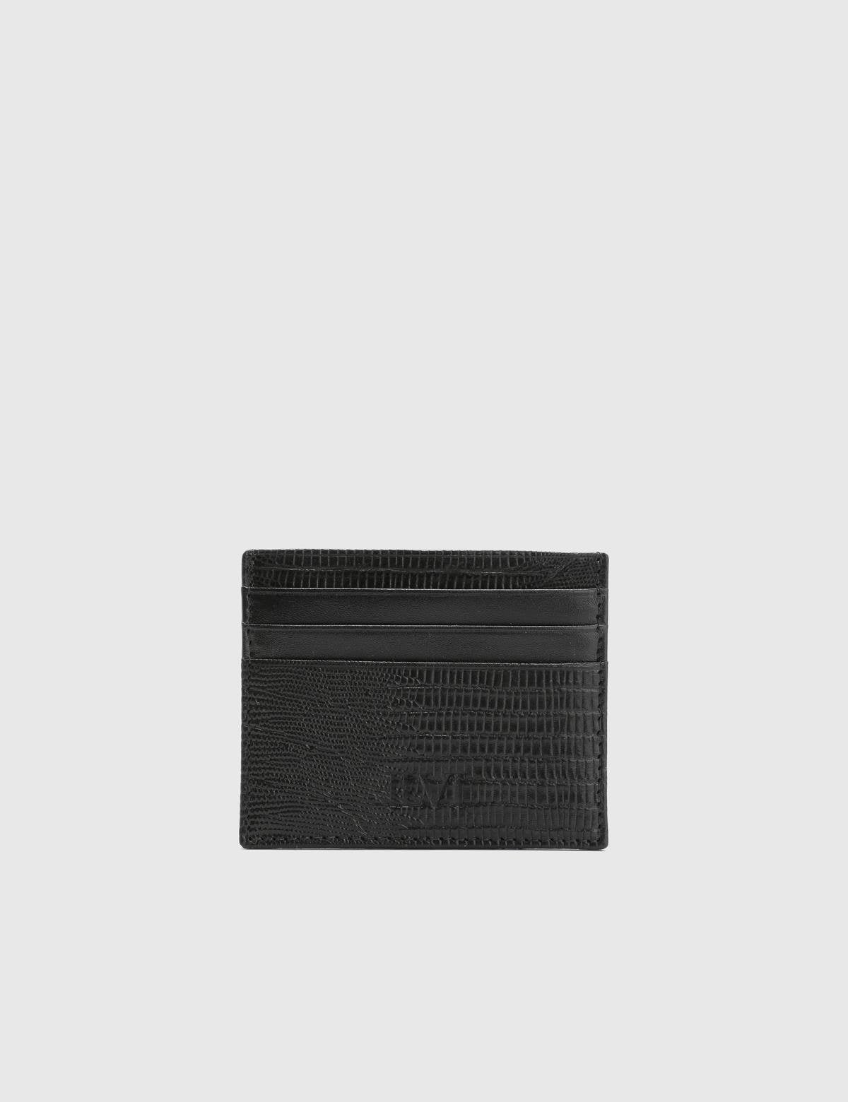 Varanasi Black Printed Leather Unisex Card Holder