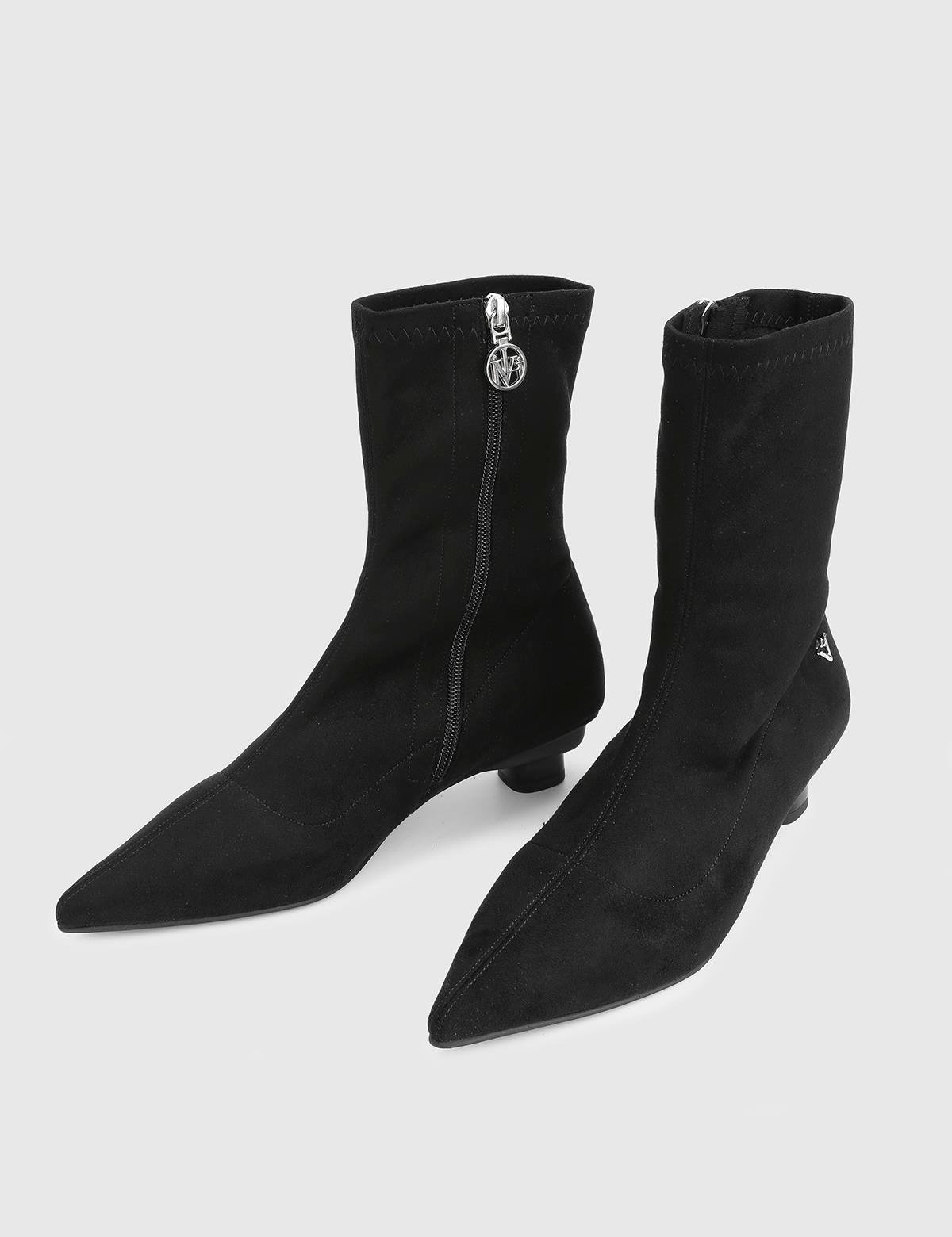 Vasanta Black Suede Leather Women's Heeled Stretch Boot