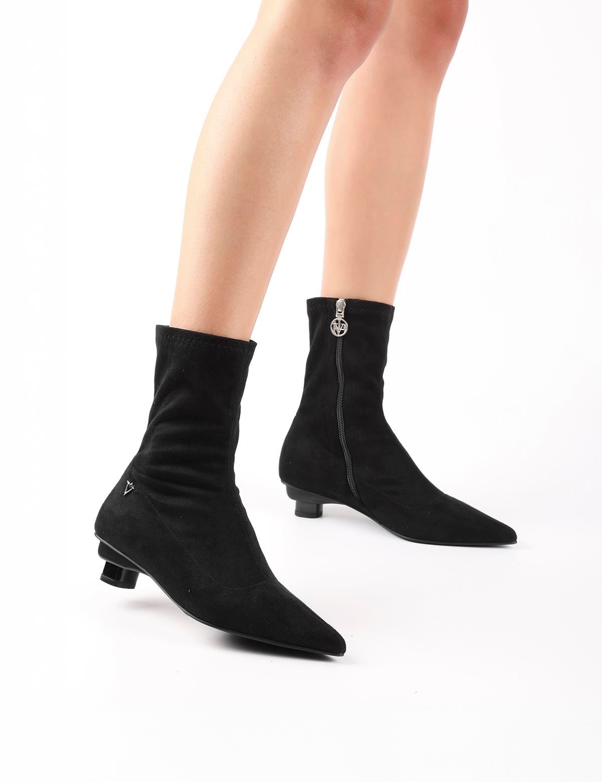 Vasanta Black Suede Leather Women's Heeled Stretch Boot