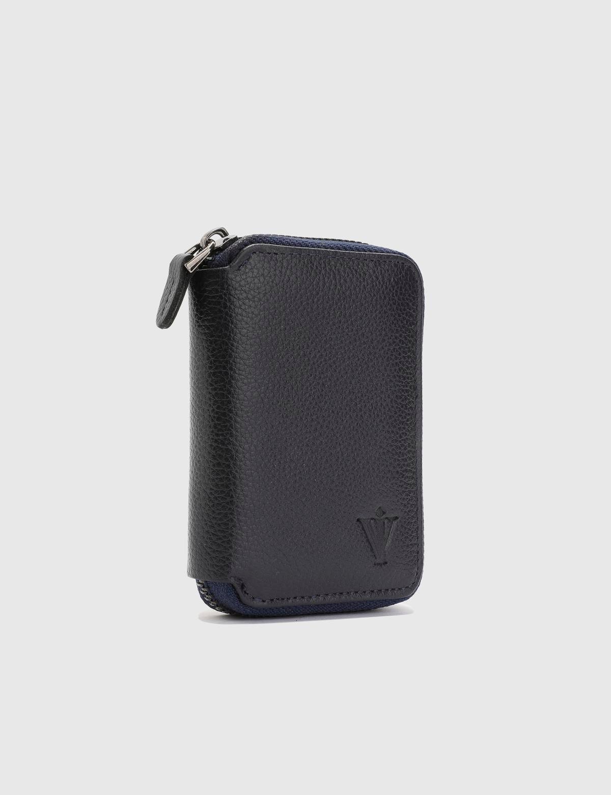 Vigilio Navy Blue Floater Leather Unisex Card Holder