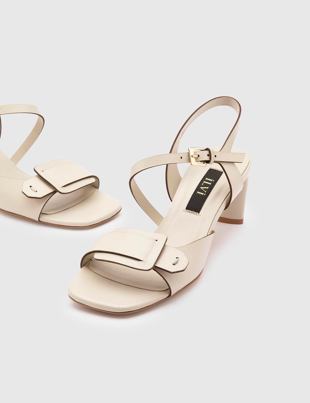 Vince Beige Leather Women's Heeled Sandal