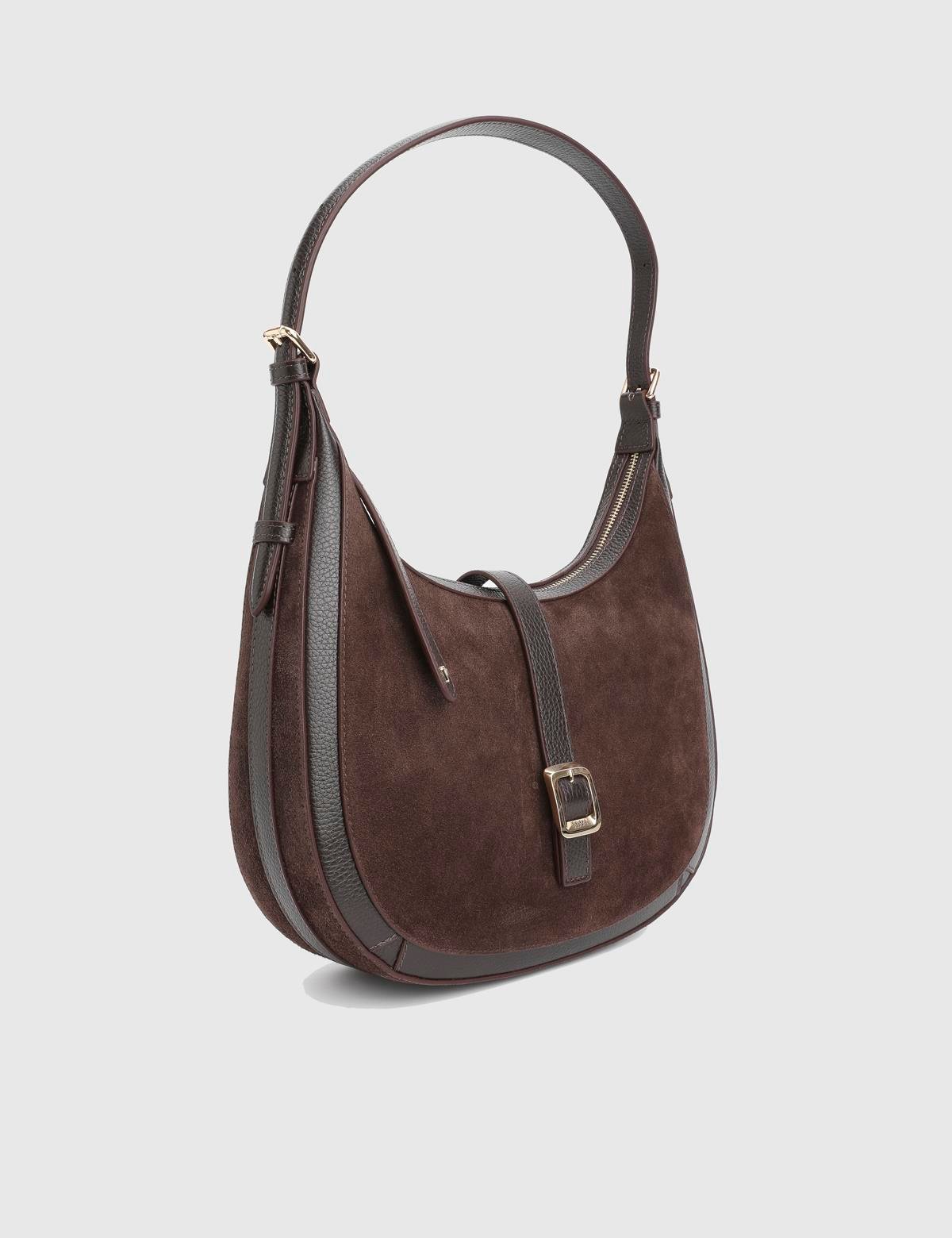Vlasyi Brown Suede Floater Leather Women's Shoulder Bag