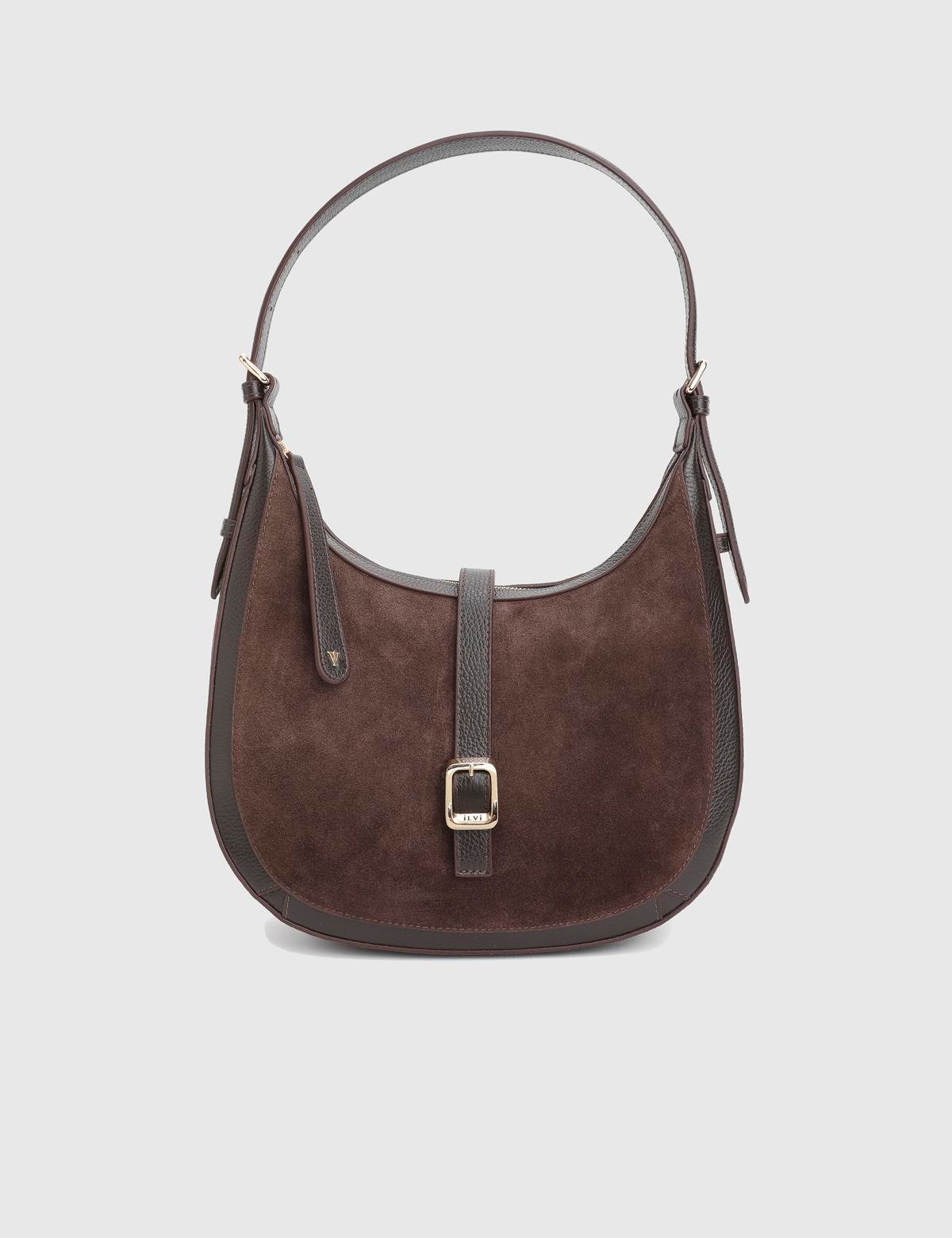 Vlasyi Brown Suede Floater Leather Women's Shoulder Bag