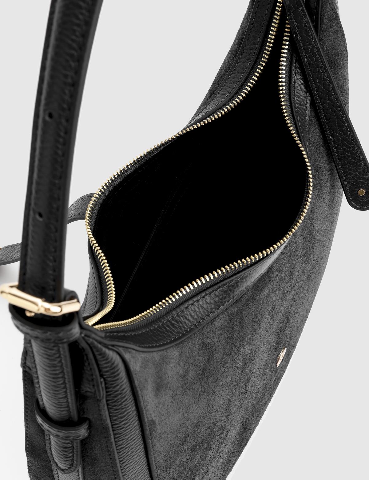 Vlasyi Black Suede Floater Leather Women's Shoulder Bag