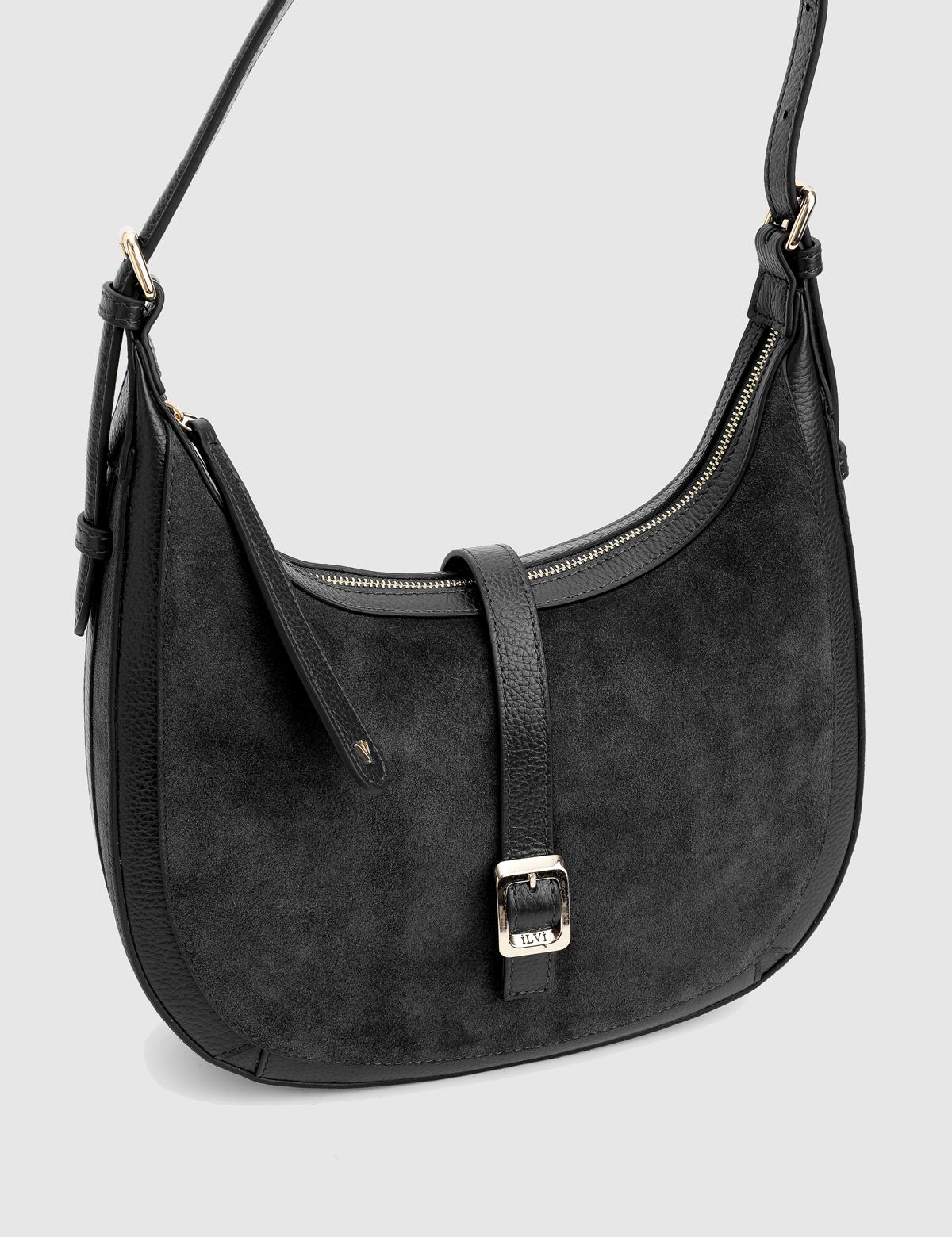 Vlasyi Black Suede Floater Leather Women's Shoulder Bag