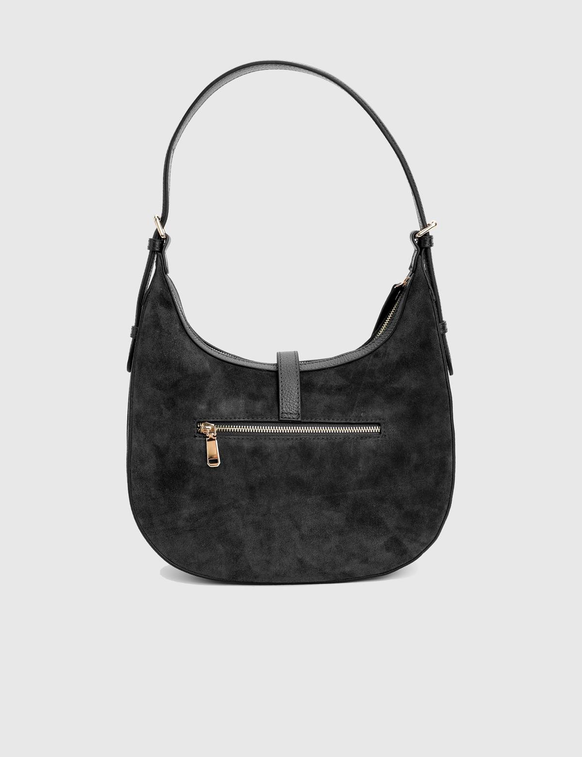 Vlasyi Black Suede Floater Leather Women's Shoulder Bag