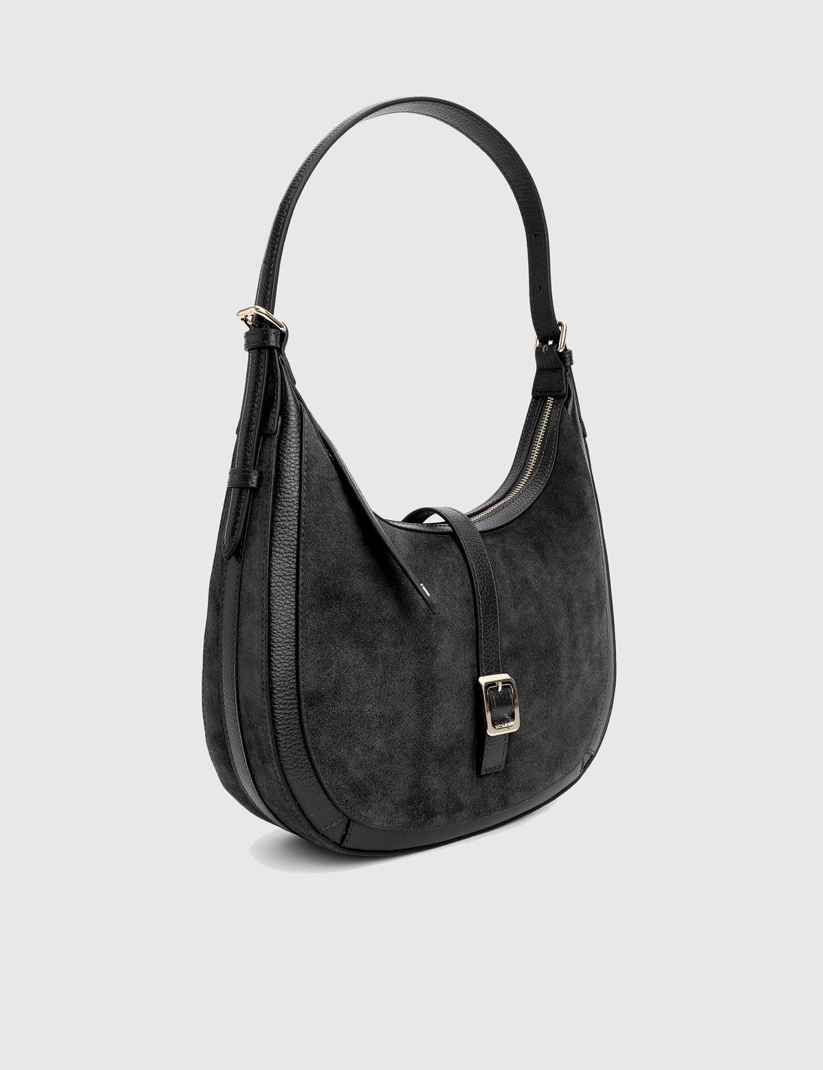 Vlasyi Black Suede Floater Leather Women's Shoulder Bag