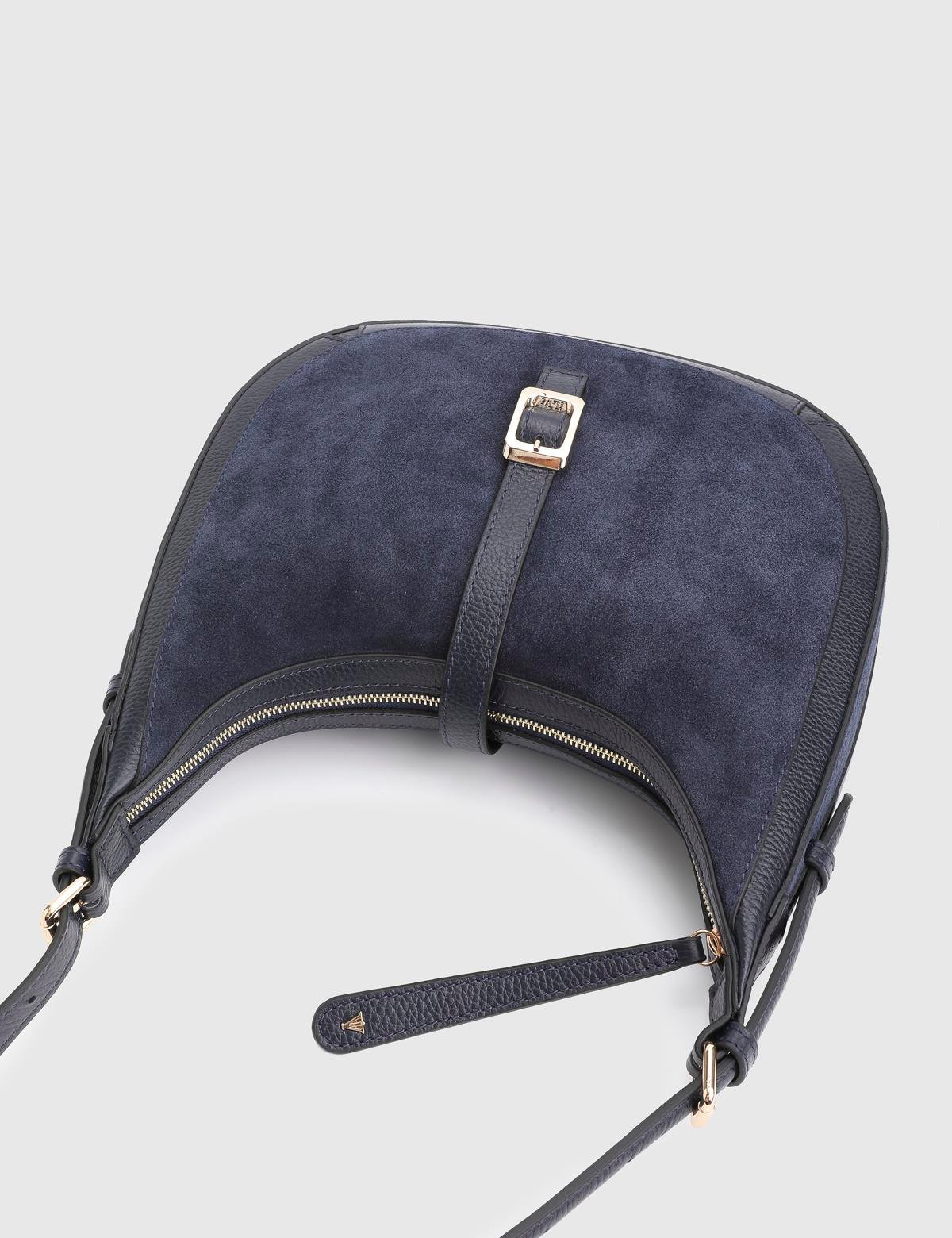 Vlasyi Navy Blue Suede Leather Crocodile Women's Shoulder Bag