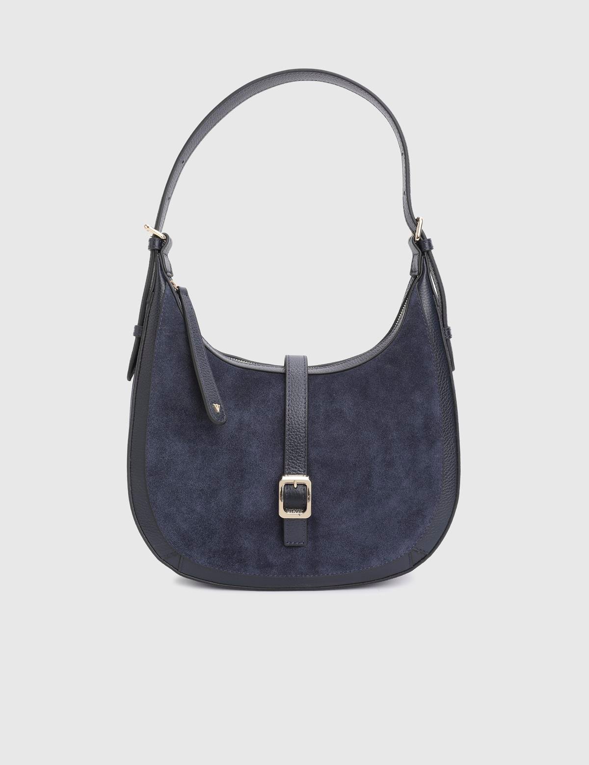 Vlasyi Navy Blue Suede Leather Crocodile Women's Shoulder Bag