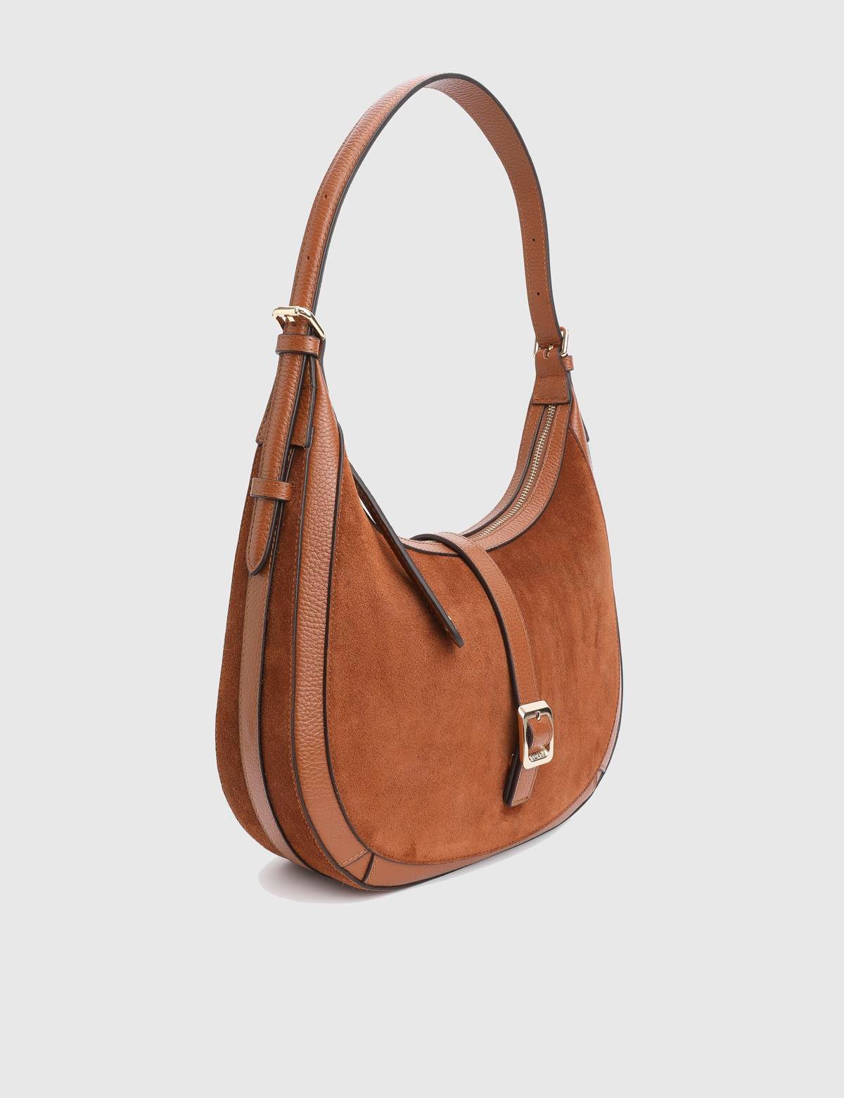 Vlasyi Saddle Brown Suede Floater Leather Women's Shoulder Bag