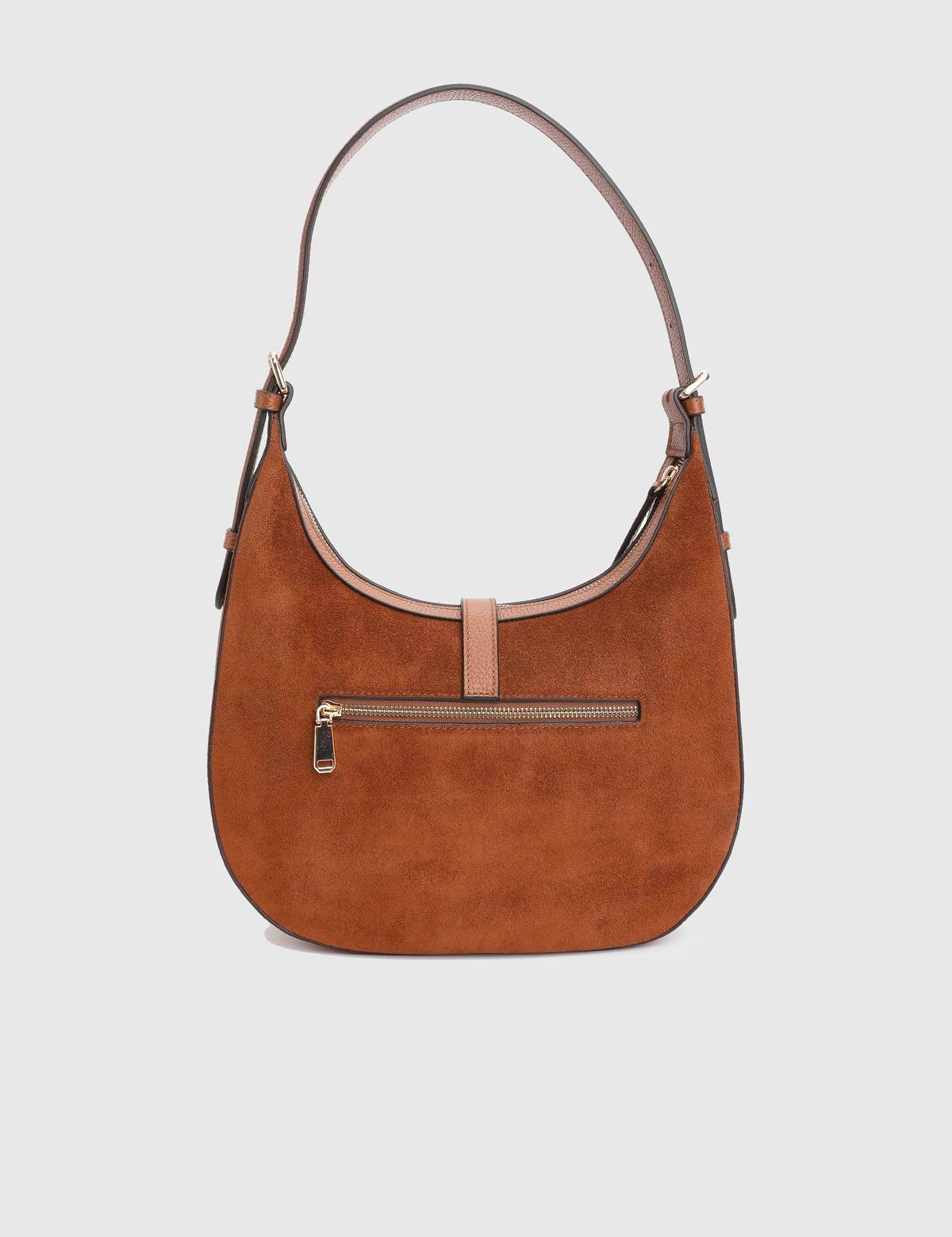Vlasyi Saddle Brown Suede Floater Leather Women's Shoulder Bag