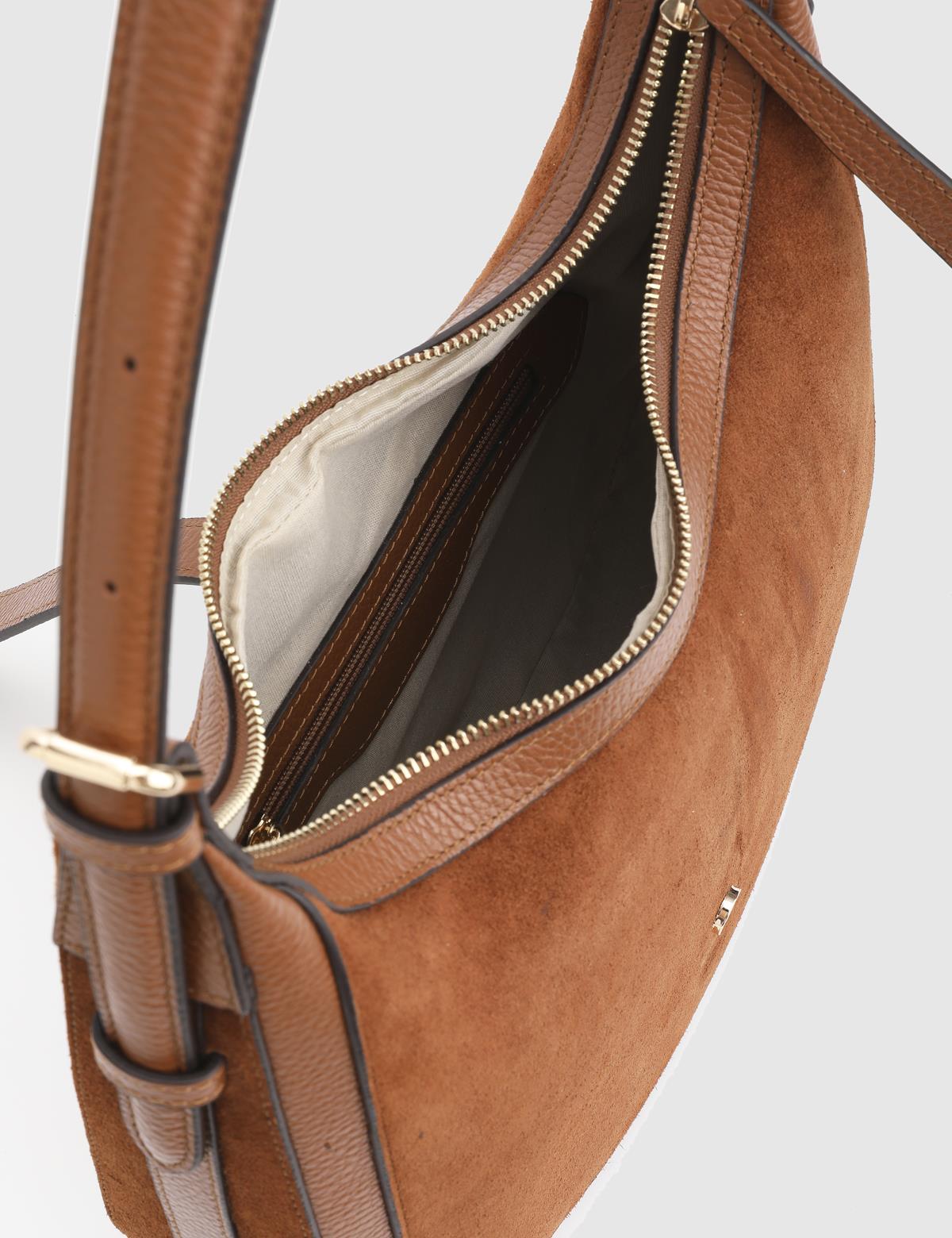 Vlasyi Saddle Brown Suede Floater Leather Women's Shoulder Bag