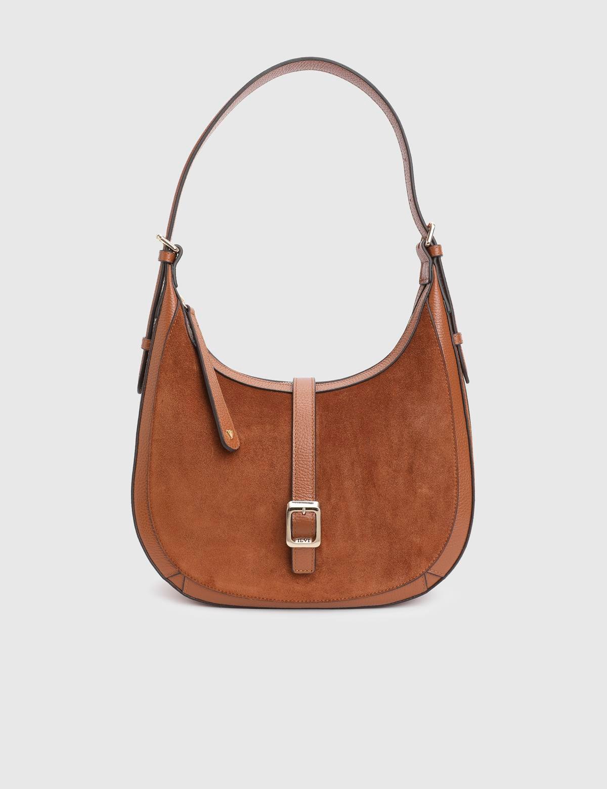 Vlasyi Saddle Brown Suede Floater Leather Women's Shoulder Bag