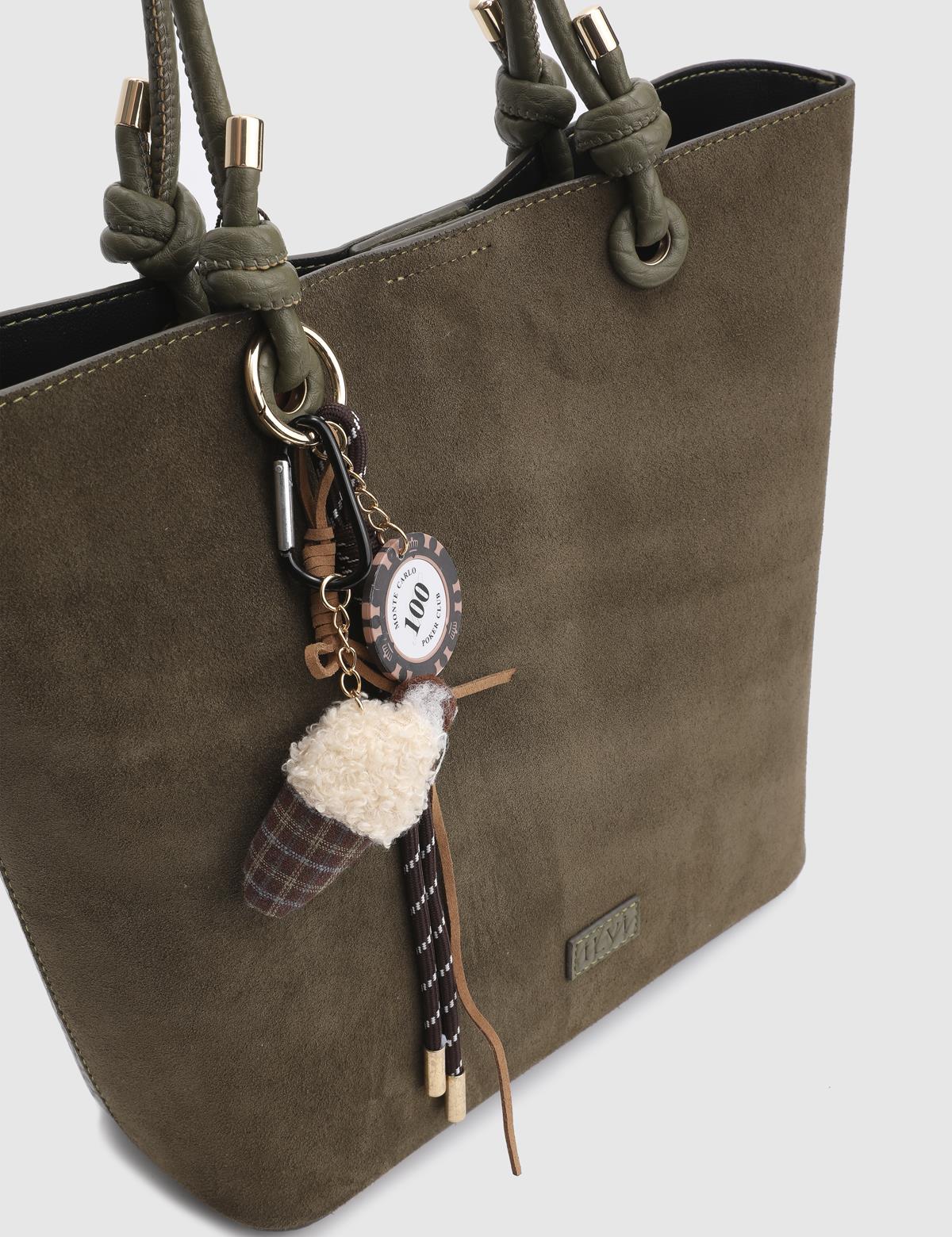 Volten Khaki Suede Floater Leather Women's Shoulder Bag