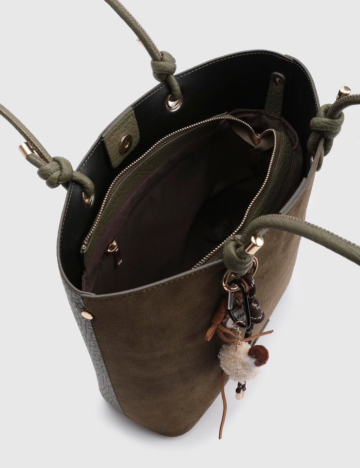 Volten Khaki Suede Floater Leather Women's Shoulder Bag