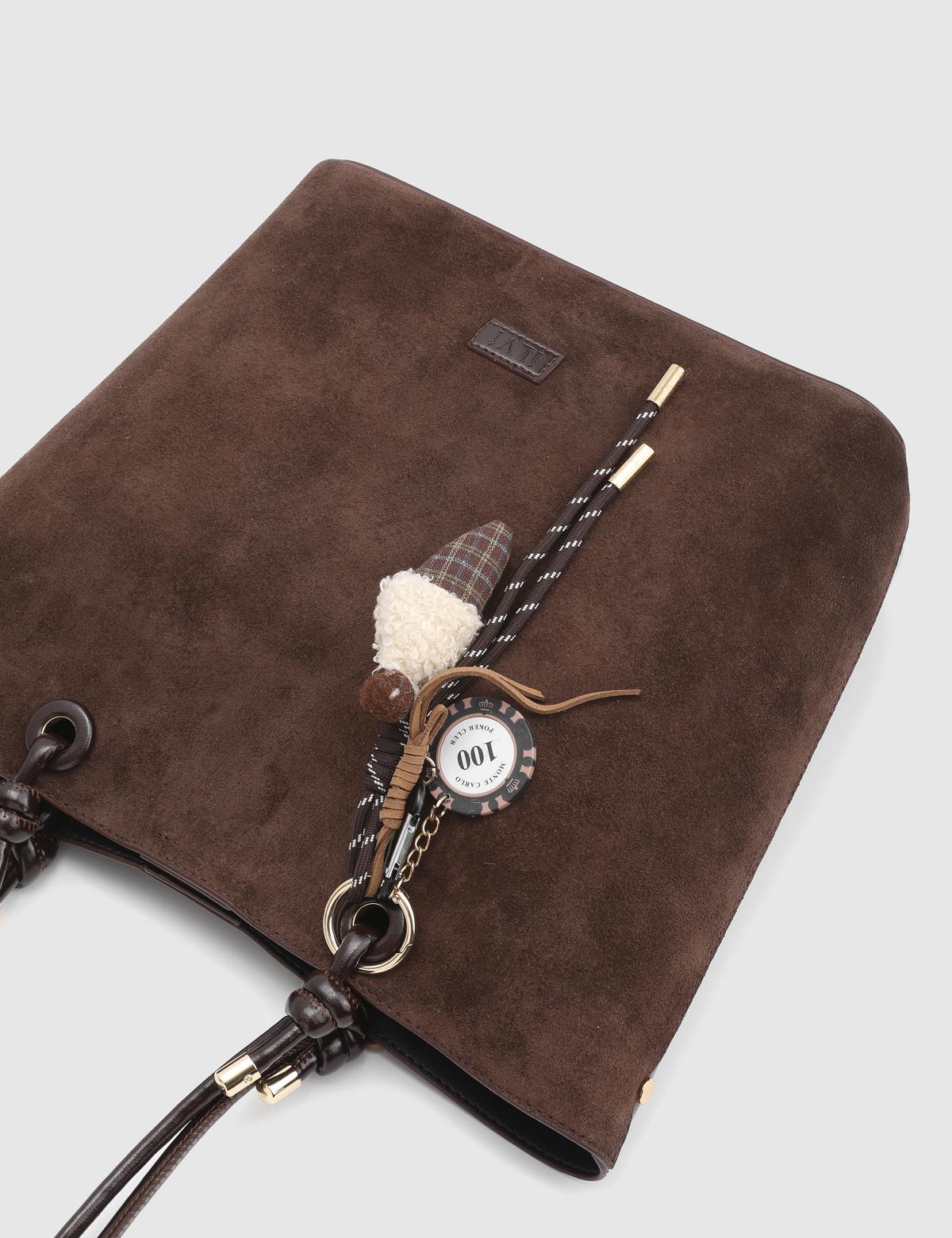 Volten Brown Suede Patent Leather Women's Shoulder Bag