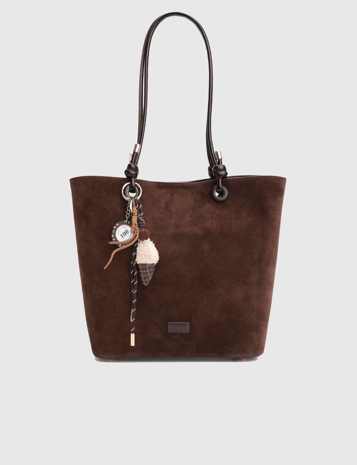 Volten Brown Suede Patent Leather Women's Shoulder Bag