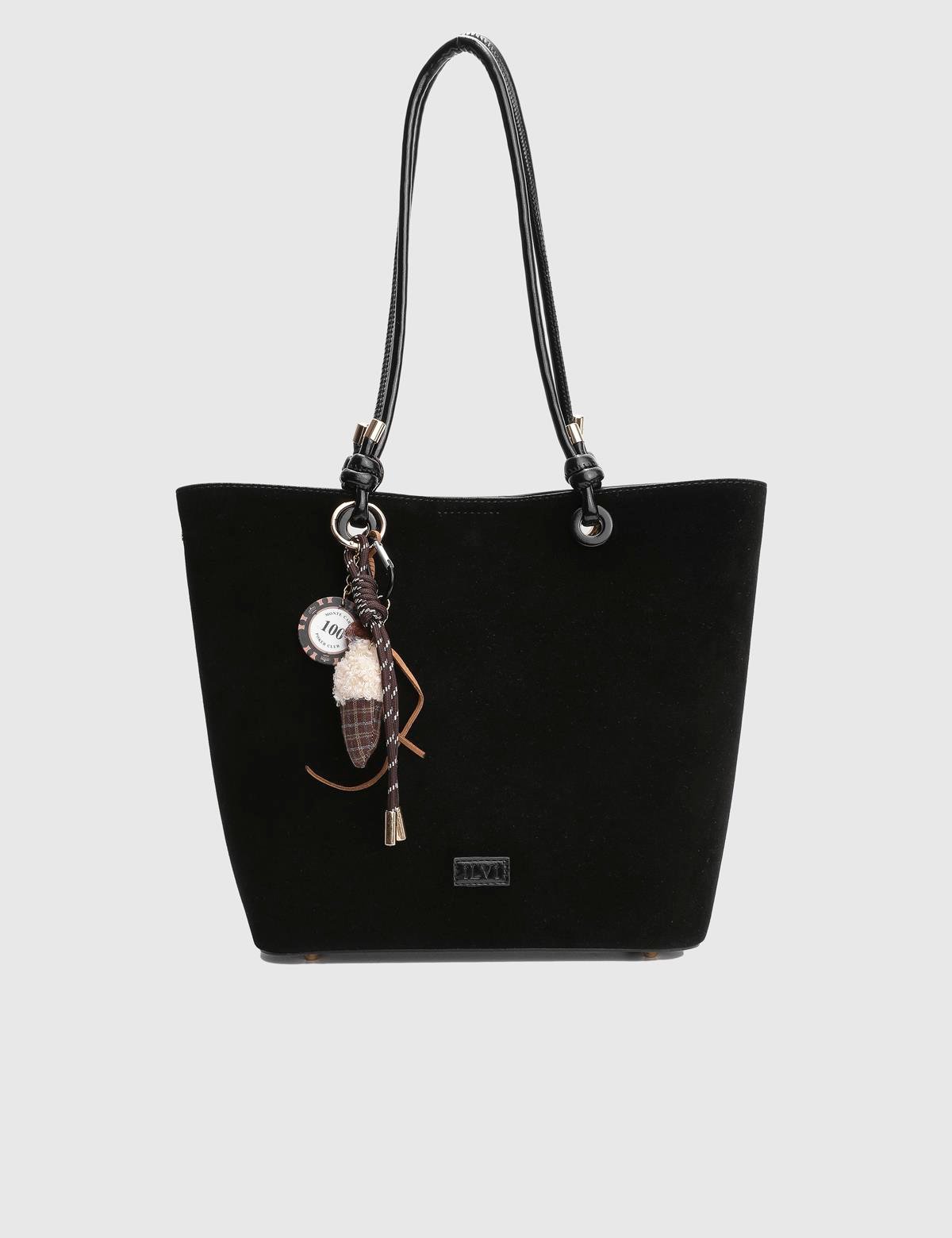 Volten Black Suede Patent Leather Women's Shoulder Bag