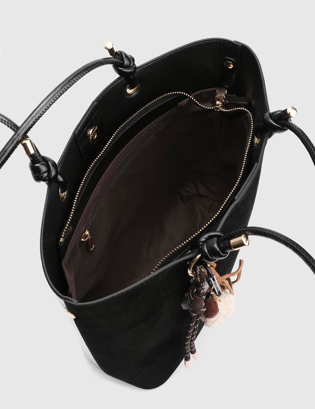 Volten Black Suede Patent Leather Women's Shoulder Bag