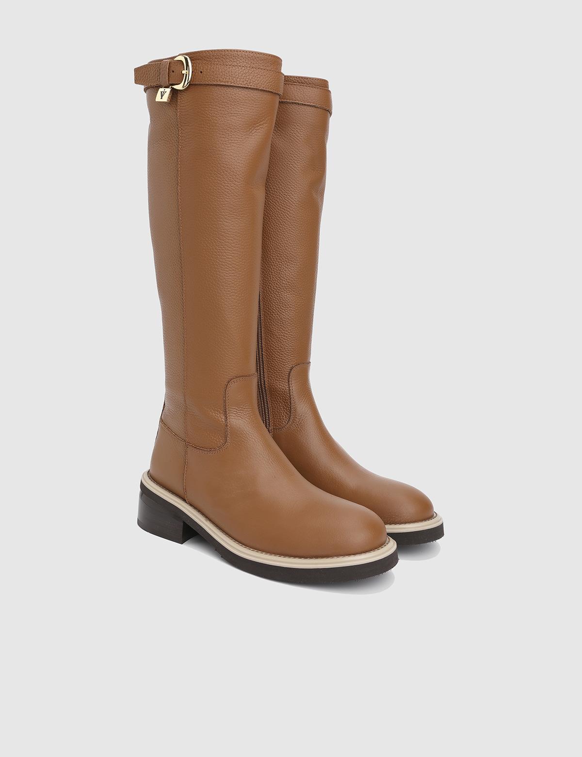 Vona Saddle Brown Floater Leather Women's High Boot