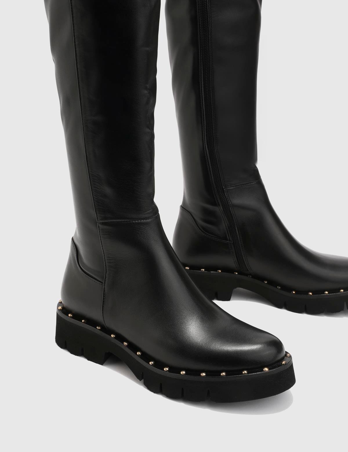 Vorbessa Black Leather Women's High Boot